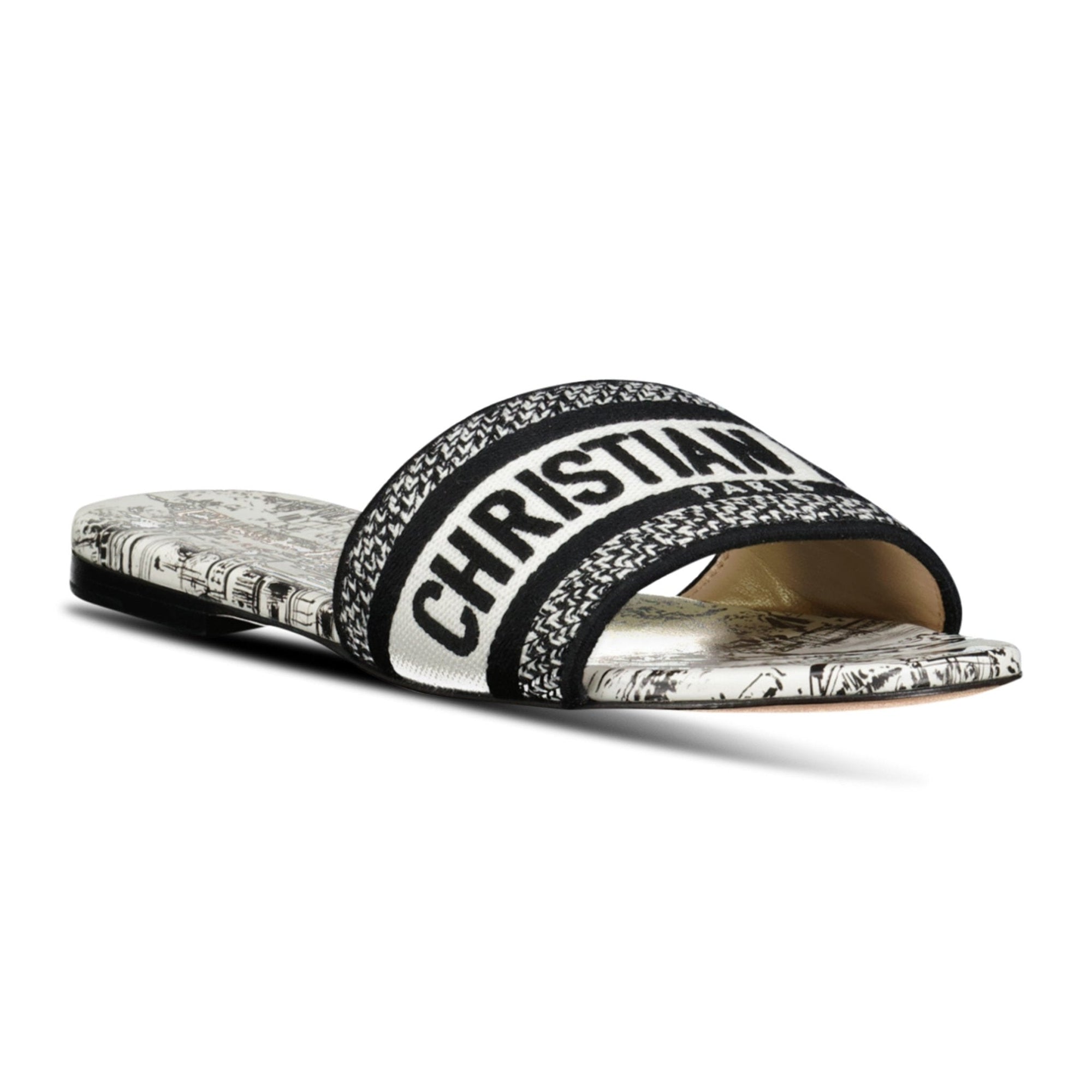 Dior D-Way Slide Calfskin Sandals White & Black