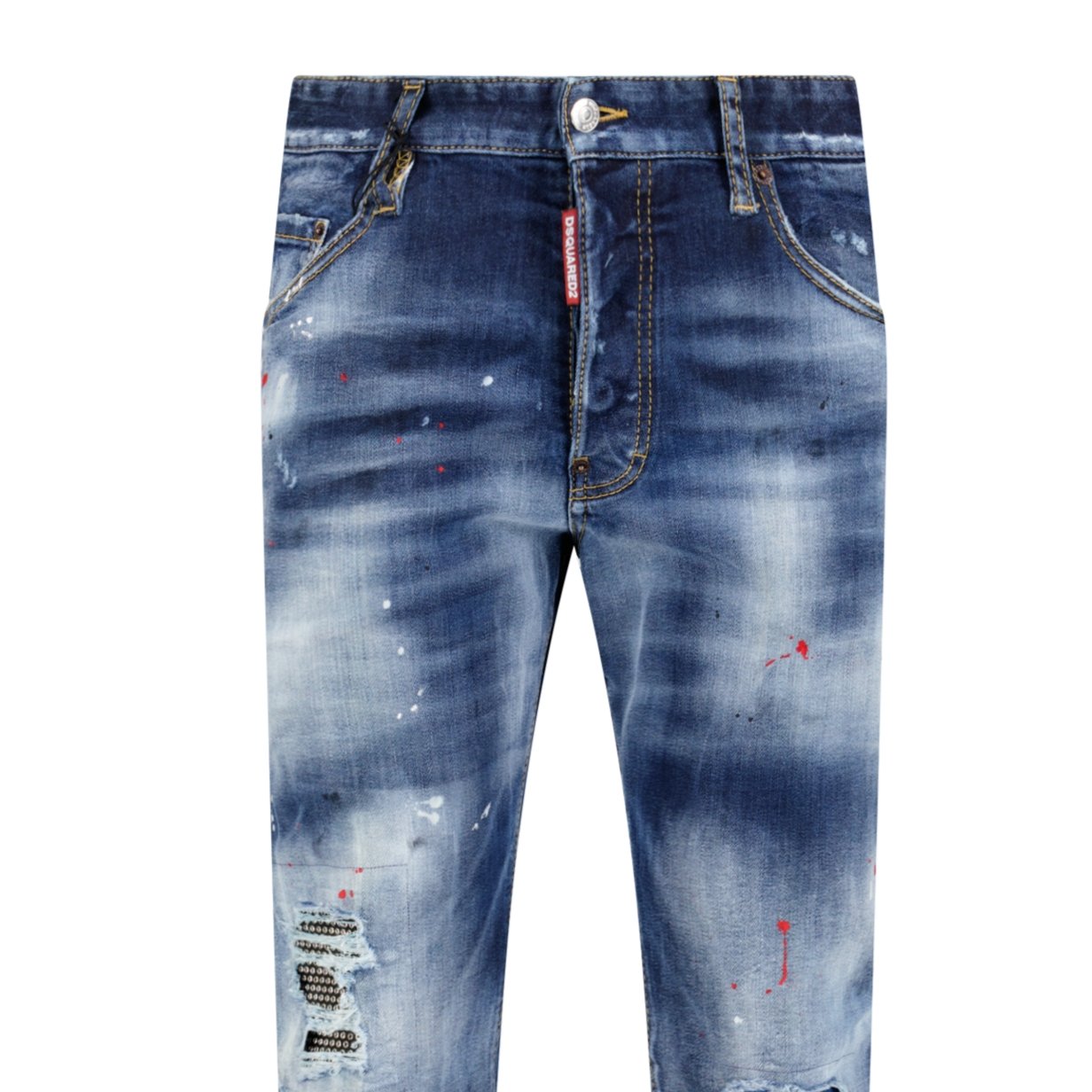 DSquared2 'Skater' Leather Logo Jeans Blue