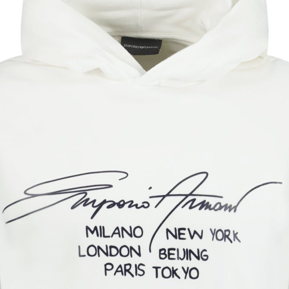 Emporio Armani Front Print Hooded Sweatshirt White