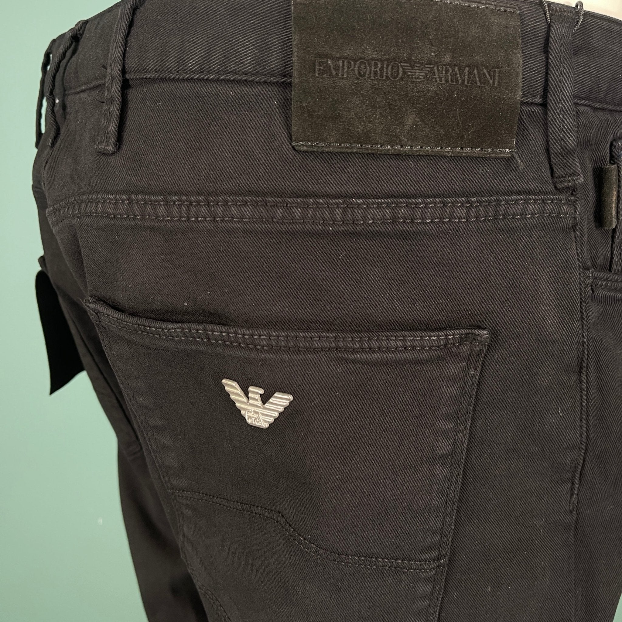 Emporio Armani J06 Slim Fit 5 Pocket Silver Eagle Belt Patch Jeans Black