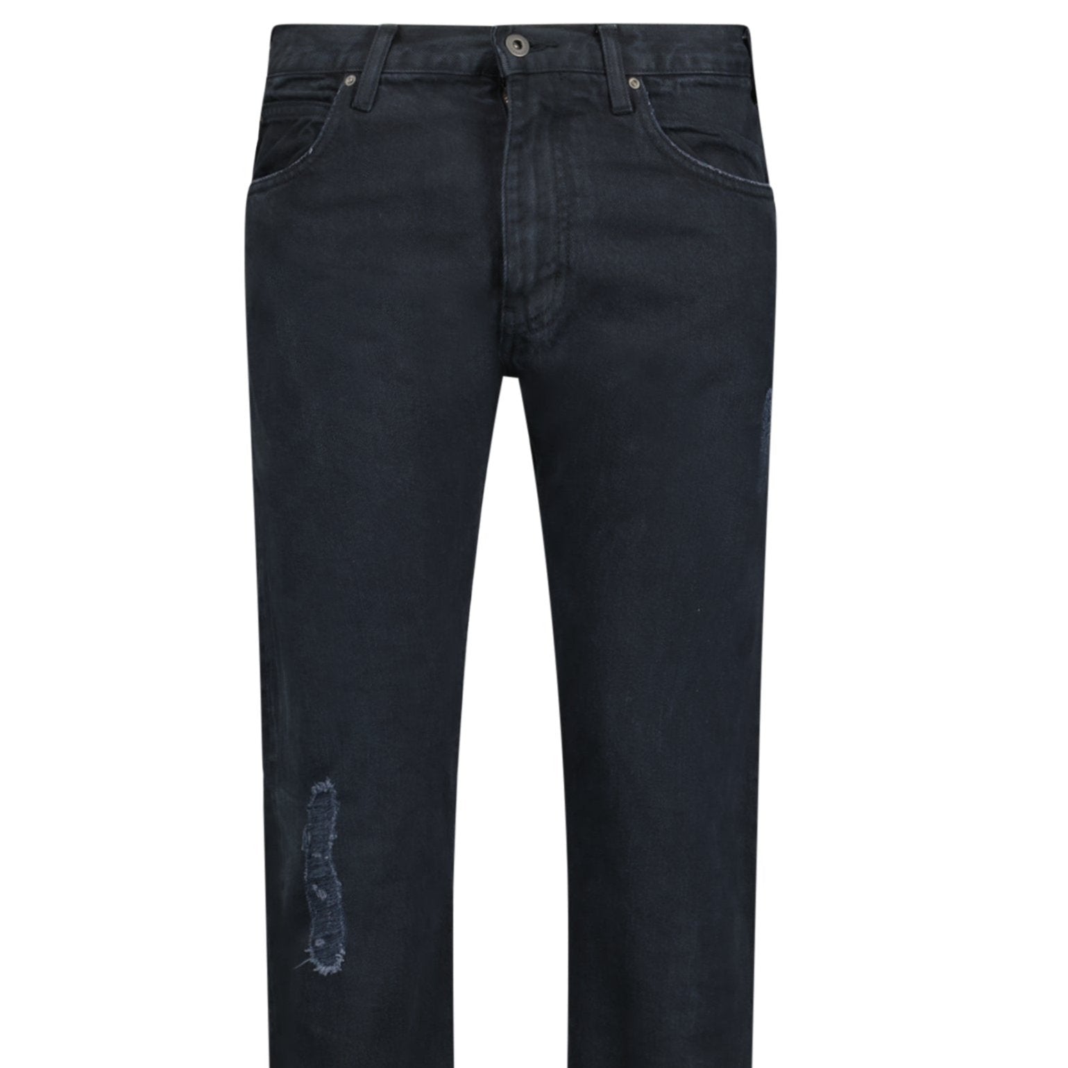 Emporio Armani J45 Slim Fit 5 Pocket Silver Logo Distressed Patch Jeans Black