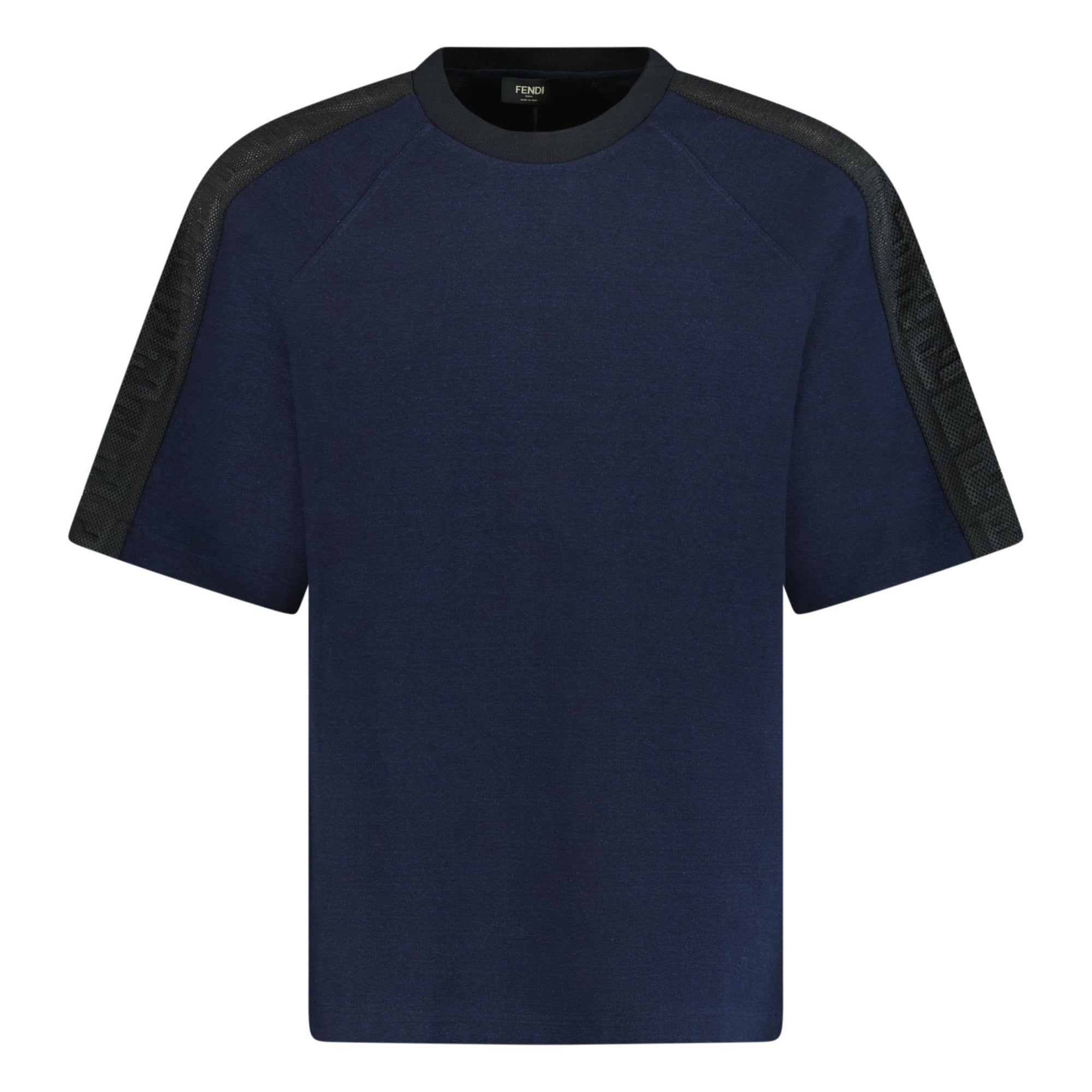 Fendi Mesh Sleeve Crew Neck T Shirt Navy