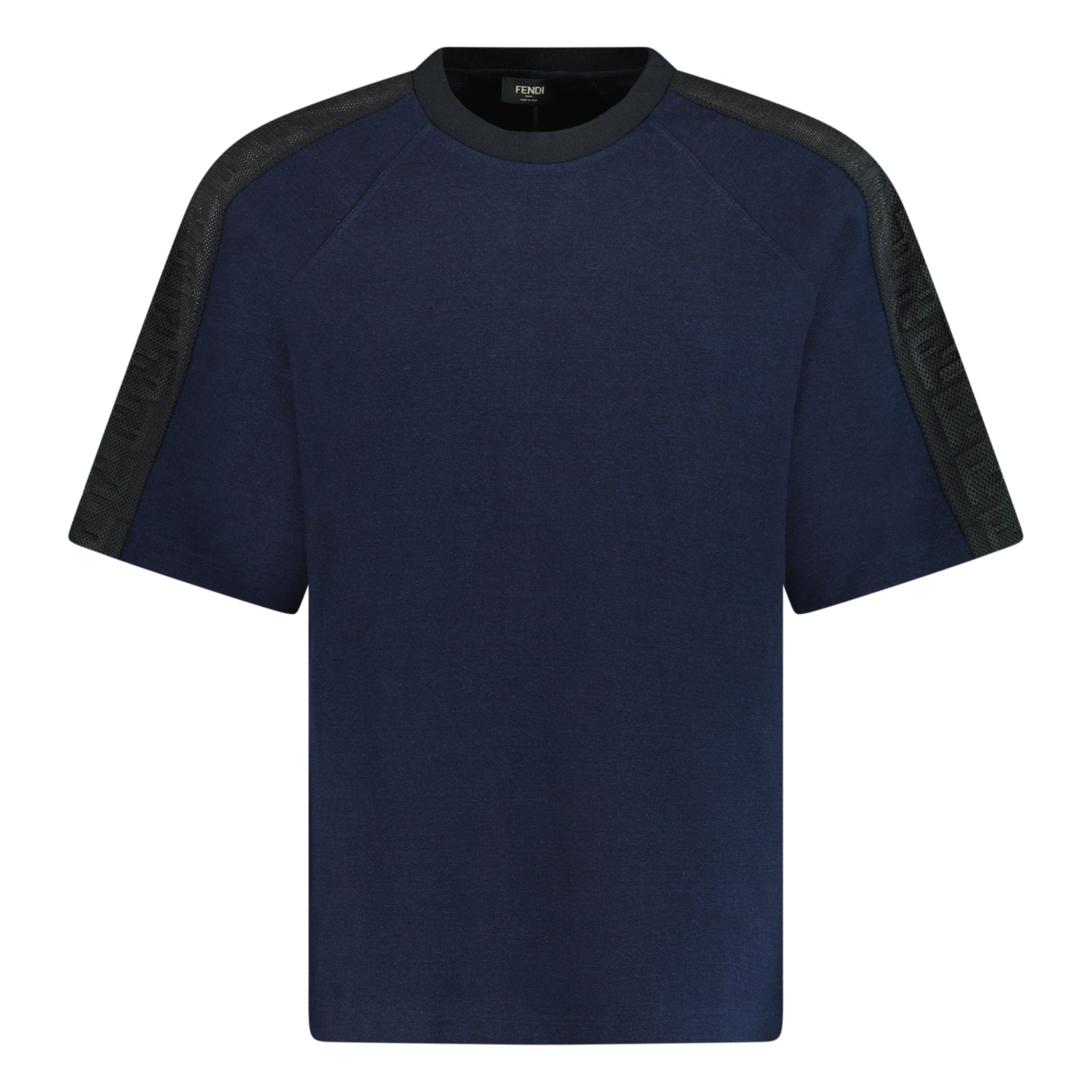 Fendi Mesh Sleeve Crew Neck T Shirt Navy