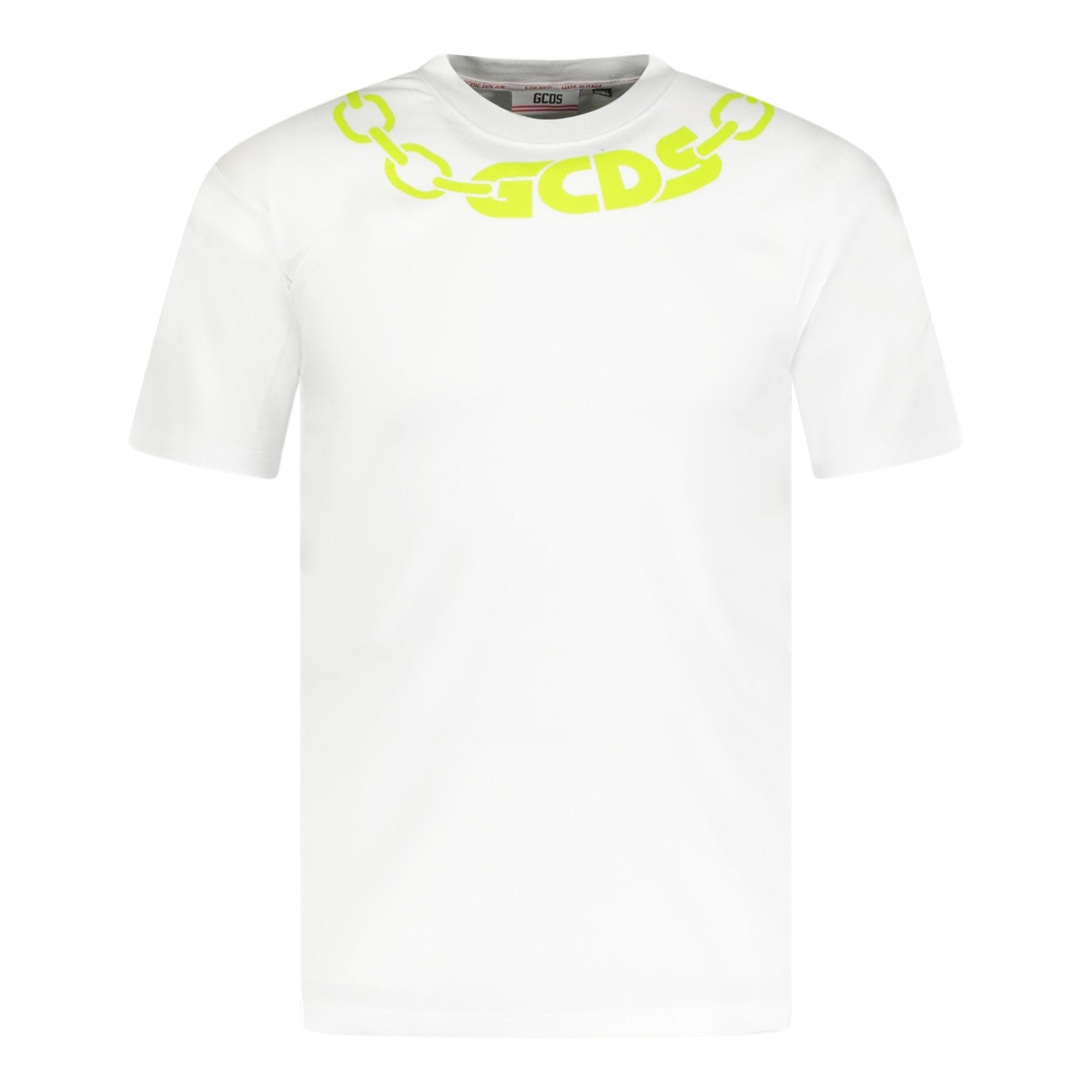 GCDS Chain Print T-Shirt White & Lime Green