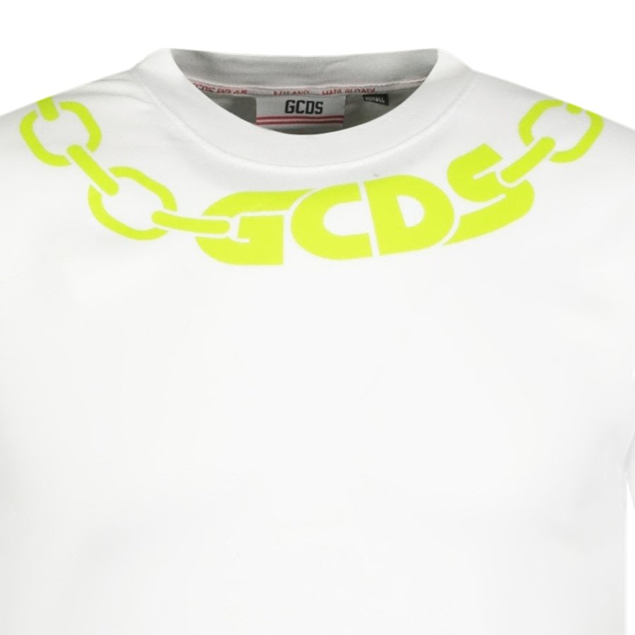 GCDS Chain Print T-Shirt White & Lime Green