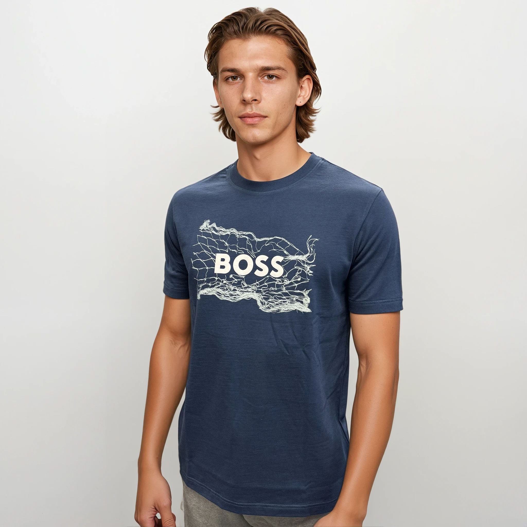 Hugo Boss Blue Cotton Jersey Artwork T-shirt