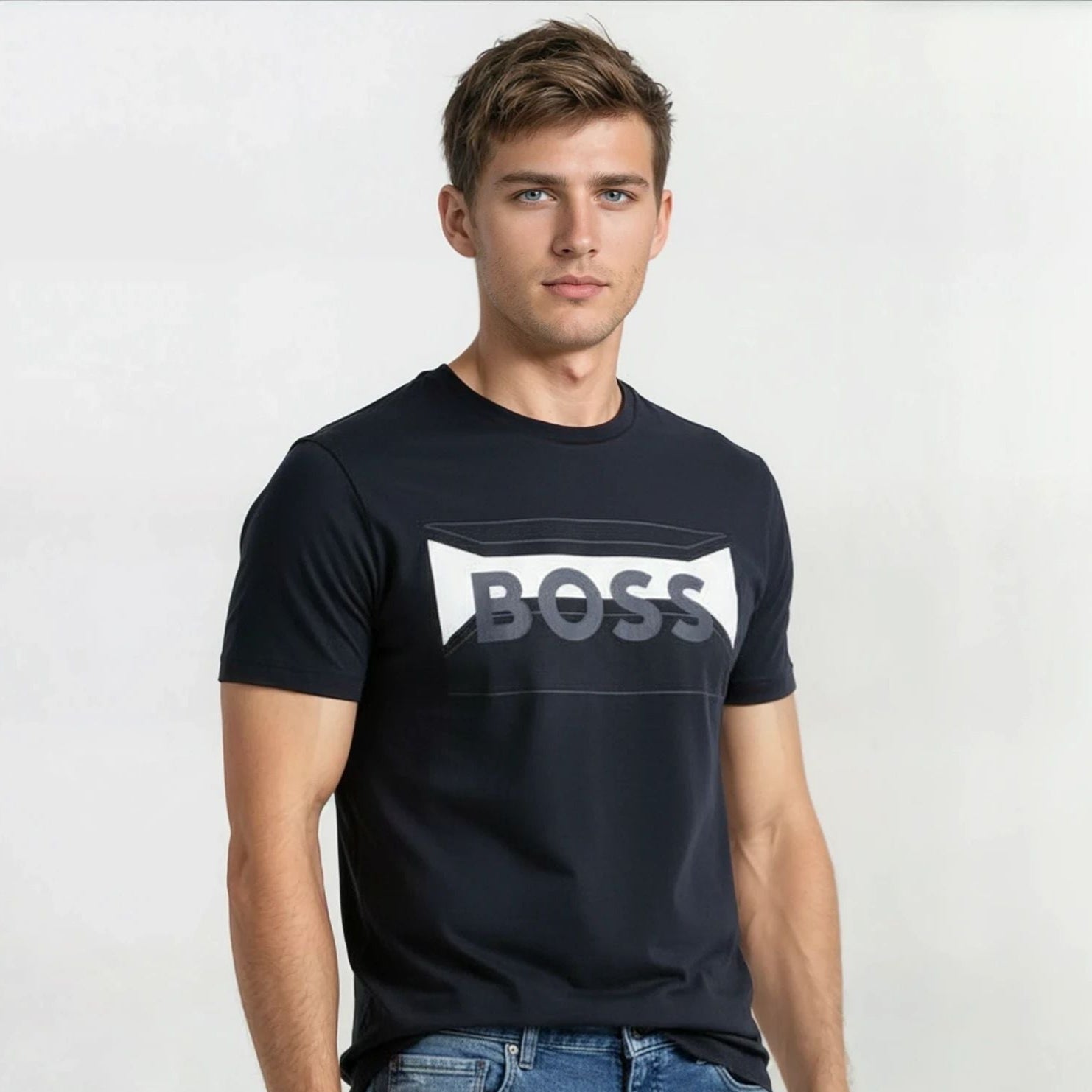 Hugo Boss Cotton-Blend Regular-Fit T-Shirt With Logo Artwork Black