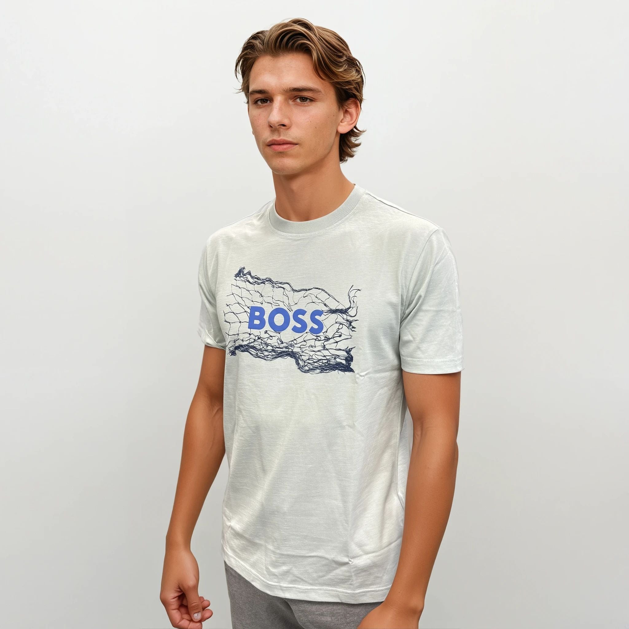 Hugo Boss Light Blue Cotton Jersey Artwork T-shirt