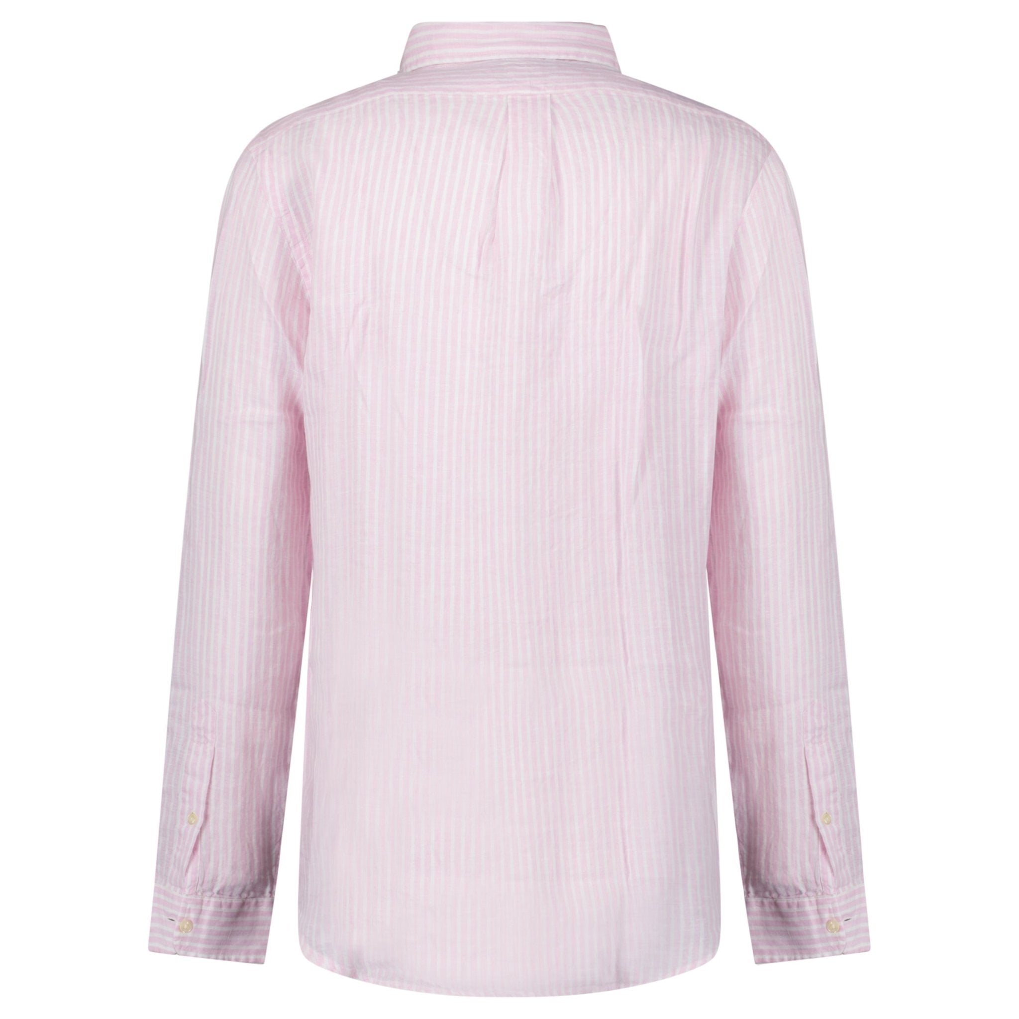 Polo Ralph Lauren Custom Fit Stripe Linen Shirt in Pink/White