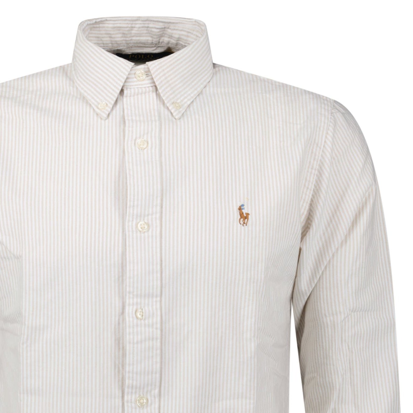 Polo Ralph Lauren Striped Long Sleeve Sport Shirt in White/Beige