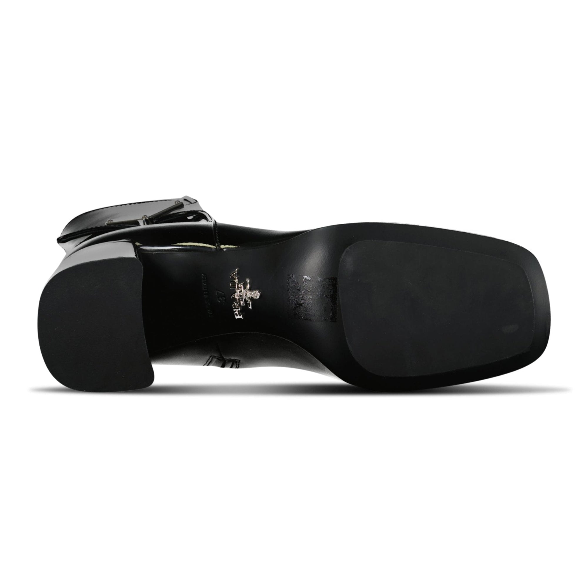 Prada Tronchetti Ank Boots in Black Patent Leather