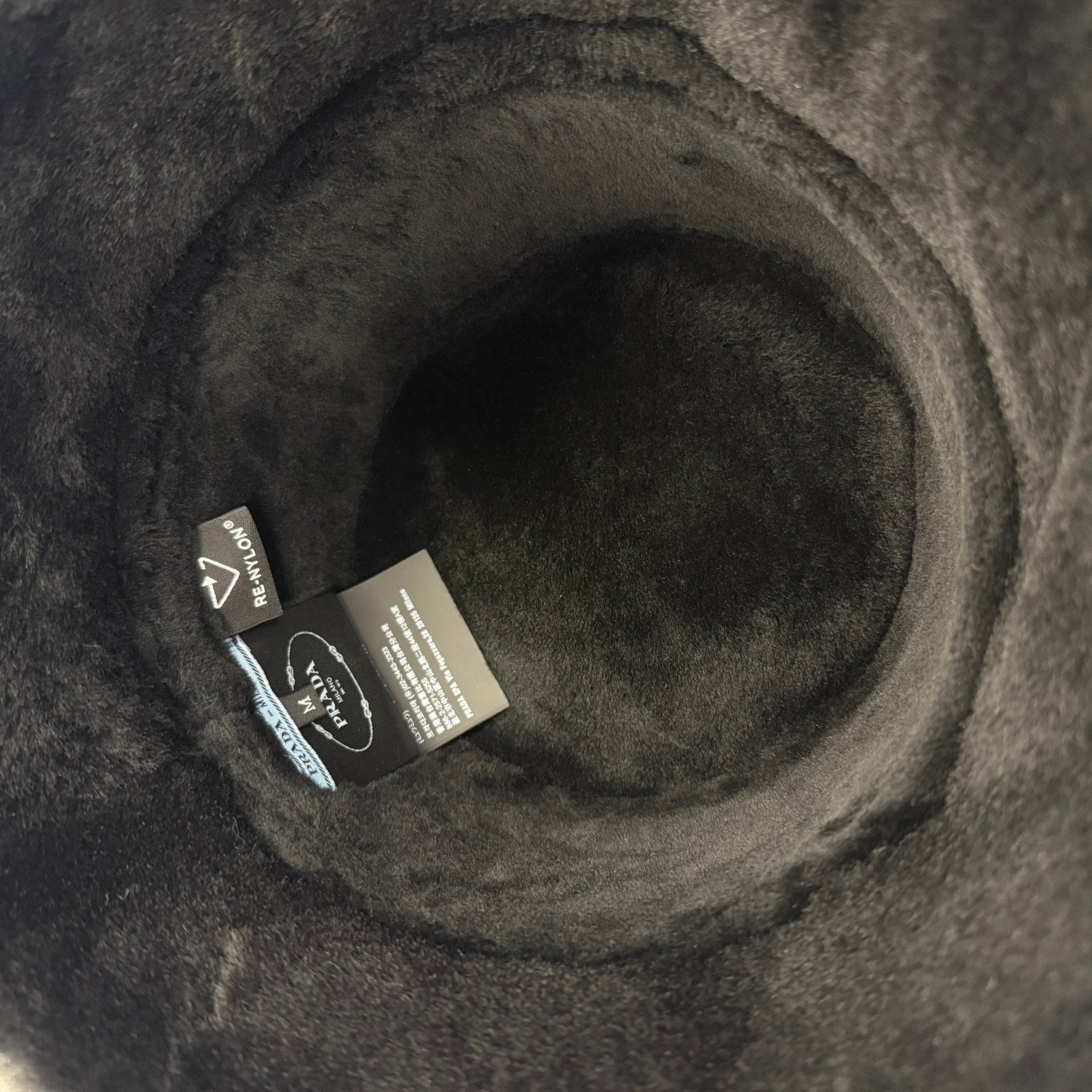 Re-Nylon and Shearling Bucket Hat in Nero
