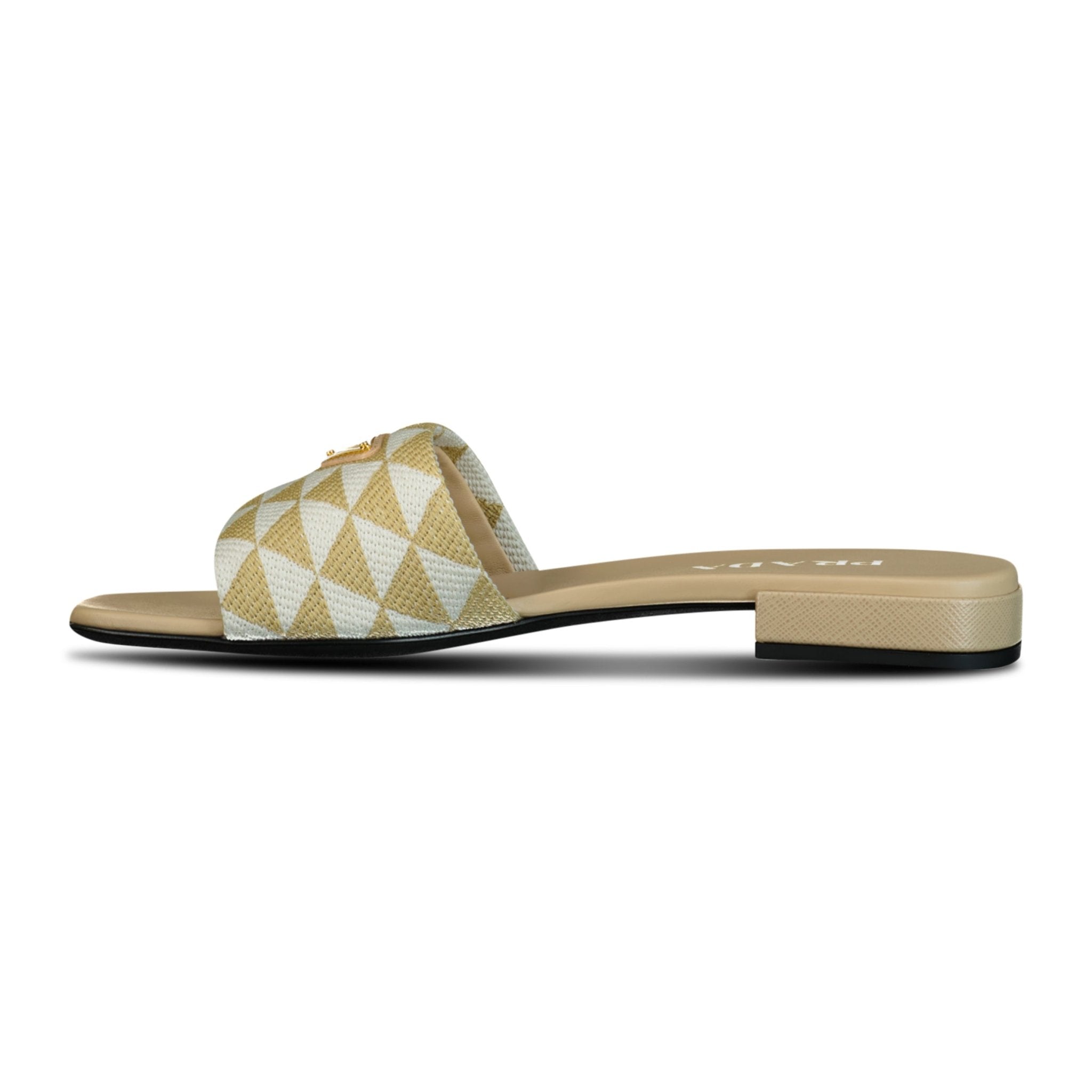 Prada Triangle Logo Flat Mule Gold & White
