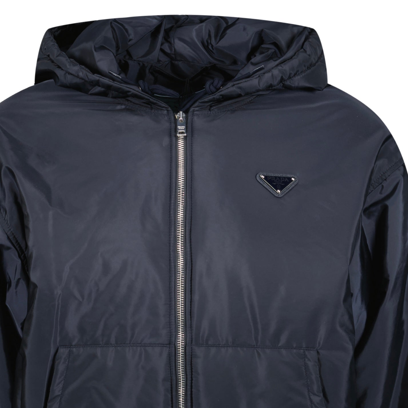 Prada Triangle Logo Zip Hooded Jacket Navy