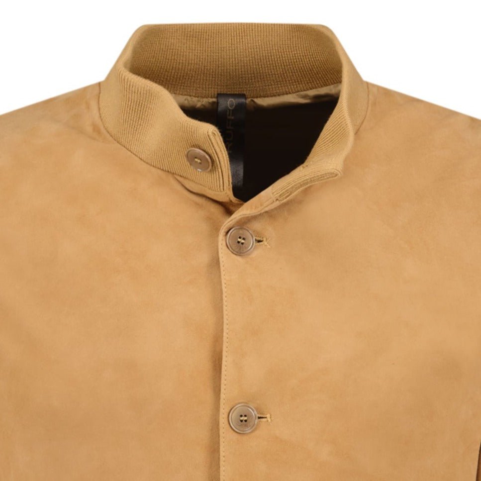 Ruffo Button-Up Suede Jacket Beige
