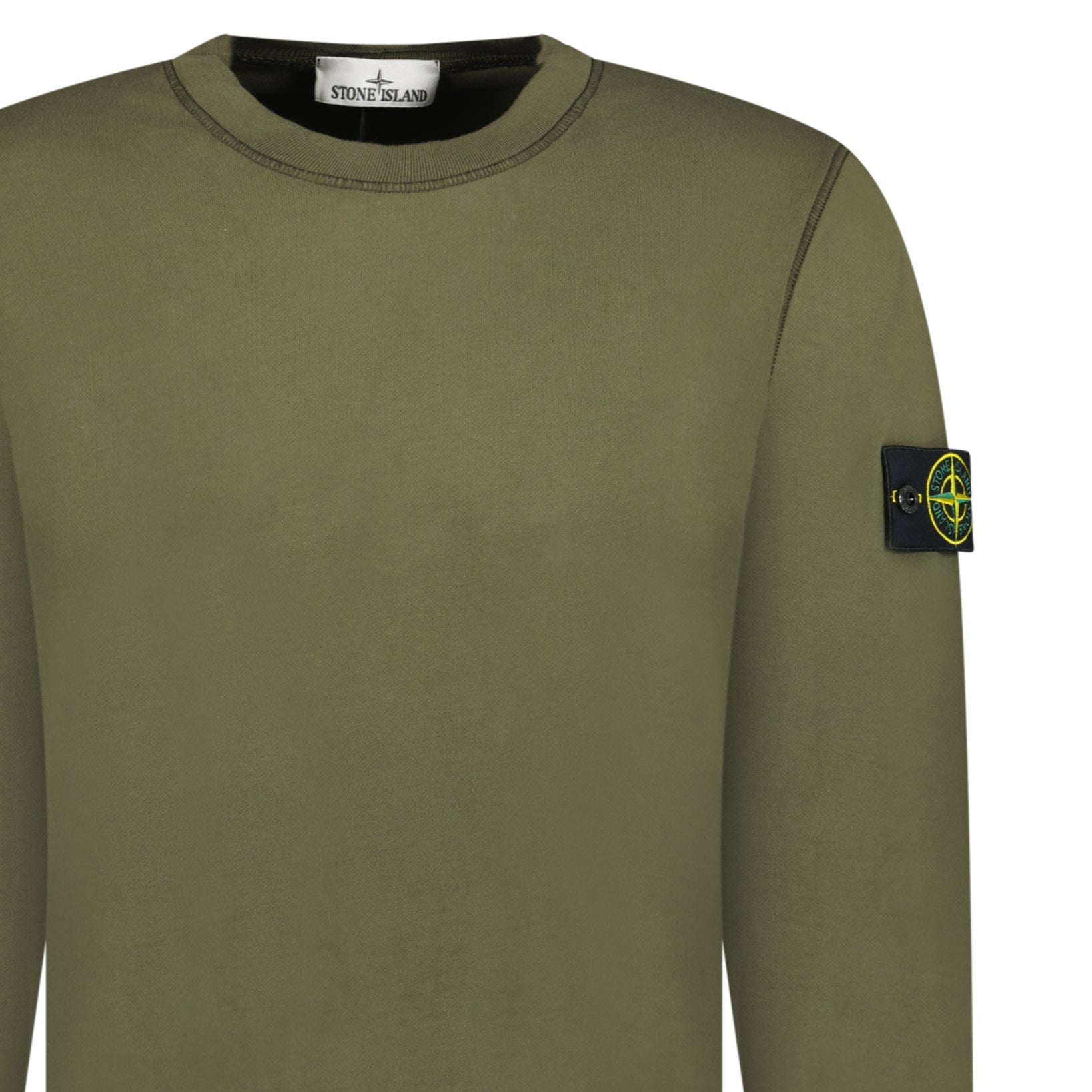 Stone Island Compass Badge Organic Cotton Crewneck Sweatshirt Military Green