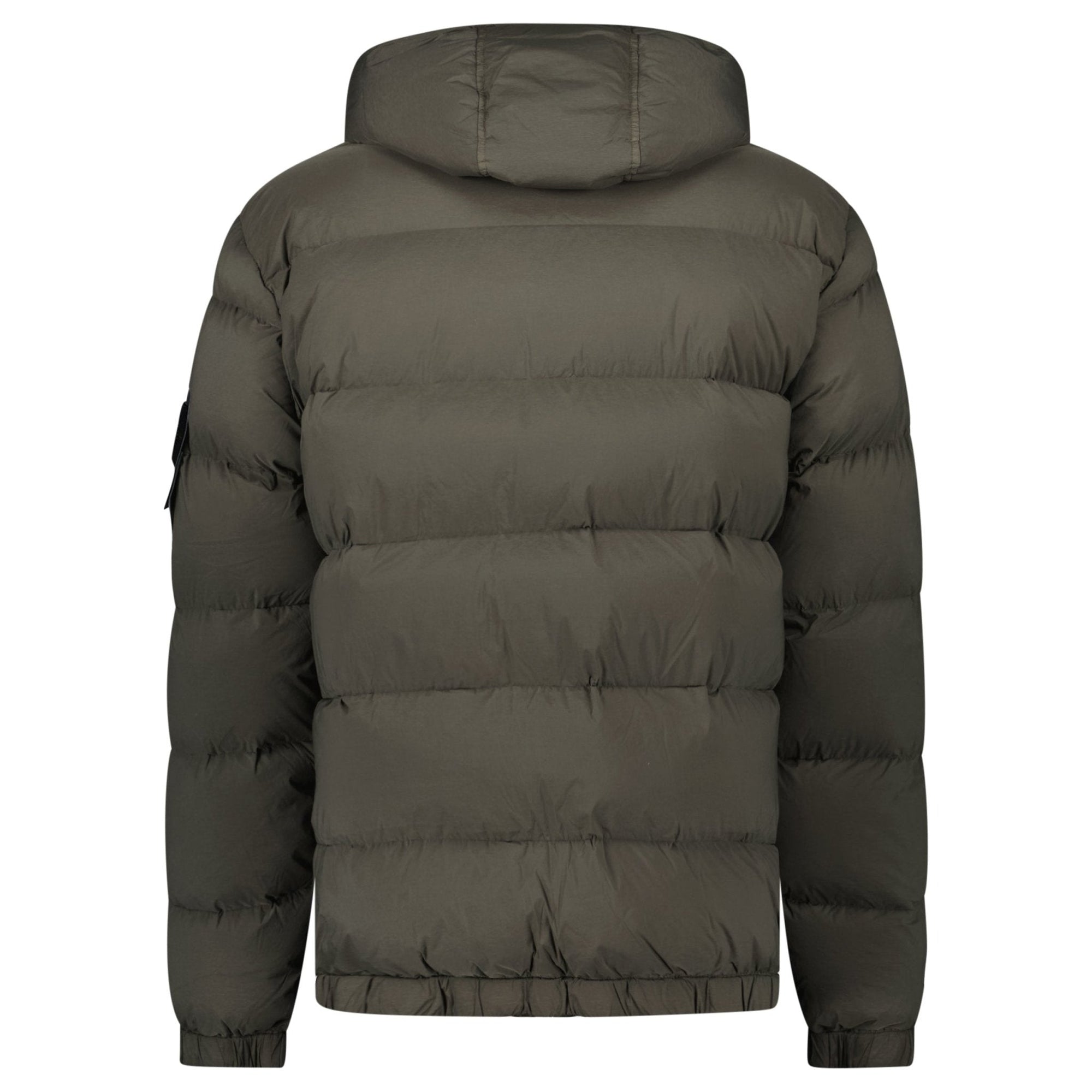 Stone Island Hooded Down Jacket with Seamless Feather Tunnels in Military Green
