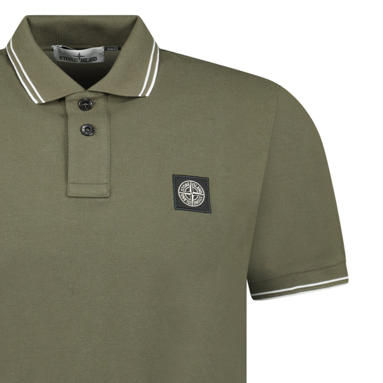 Stone Island Stripe Collar Polo T-Shirt Slim Fit Military Green