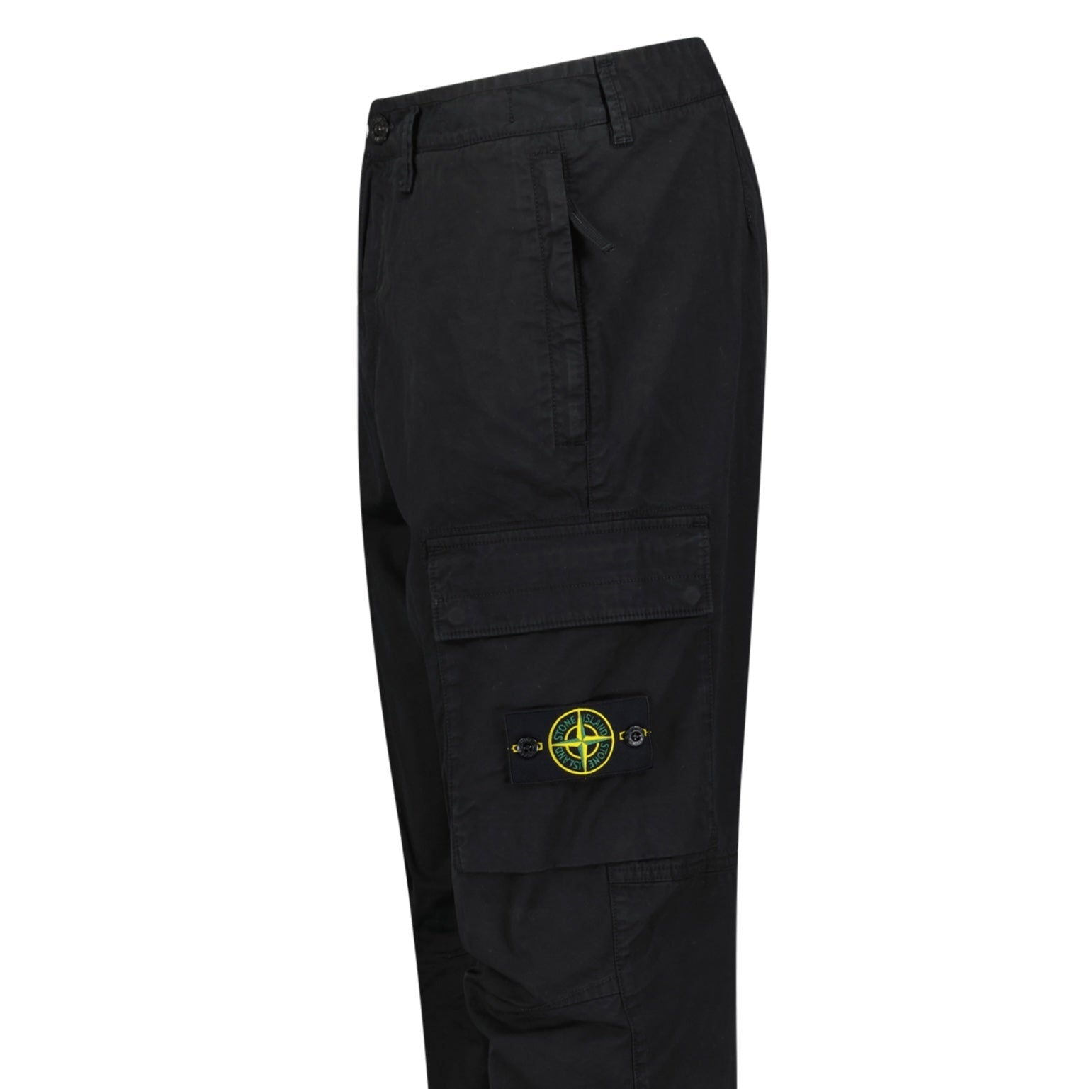 Stone Island Stretch Organic Broken Twill Cotton 'OLD' Effect Cargo Trousers in Black