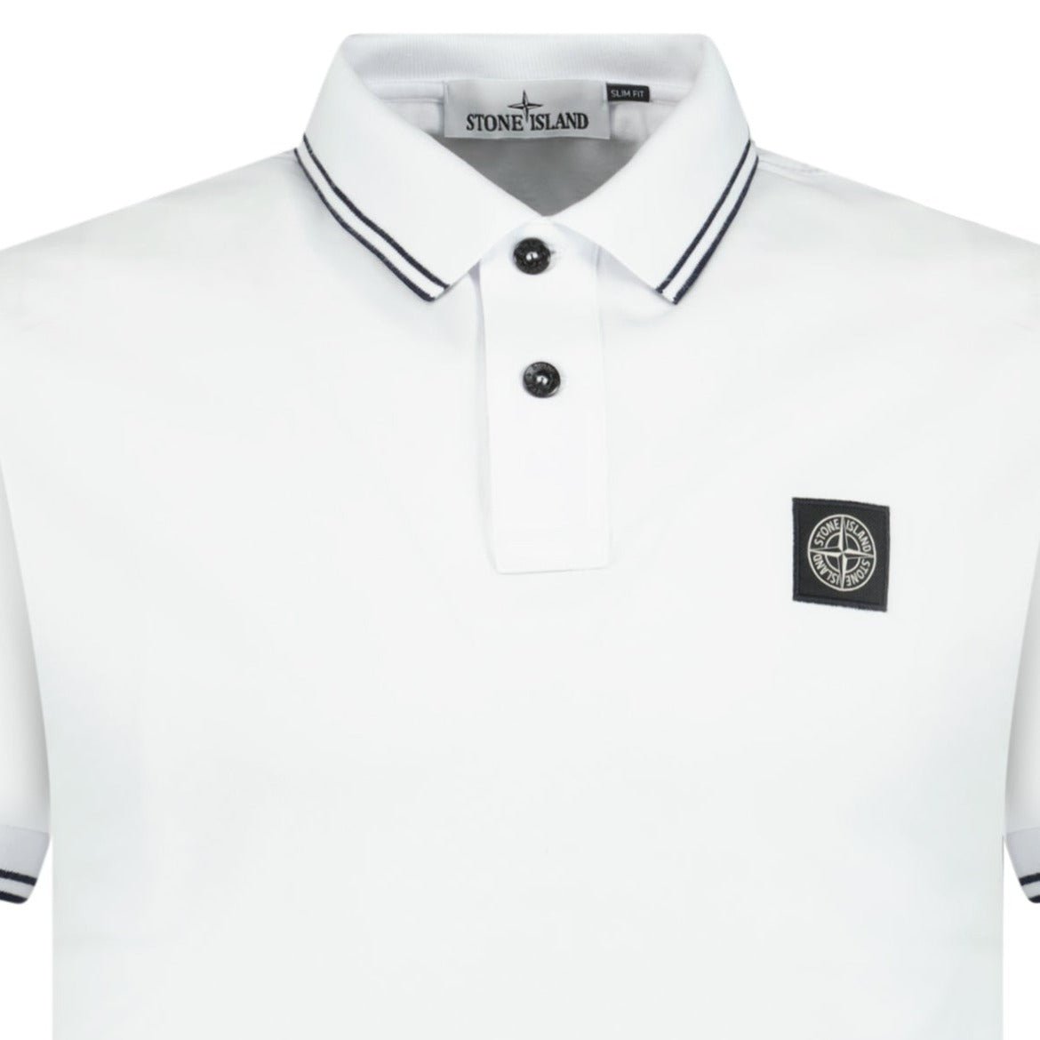 Stone Island Stripe Collar Polo T-Shirt Slim Fit White