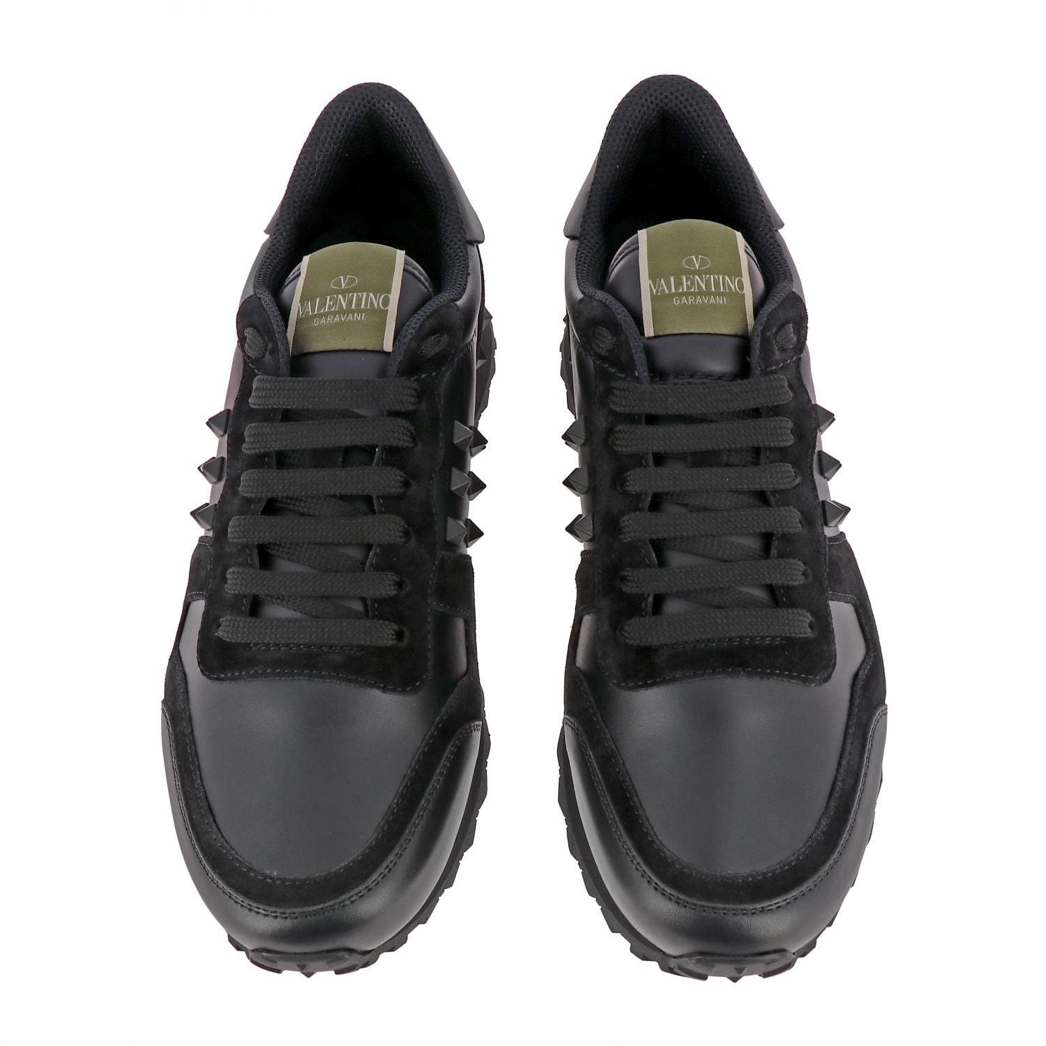 Valentino Garavani Camo Leather Rockstud Rockrunner Trainers Black