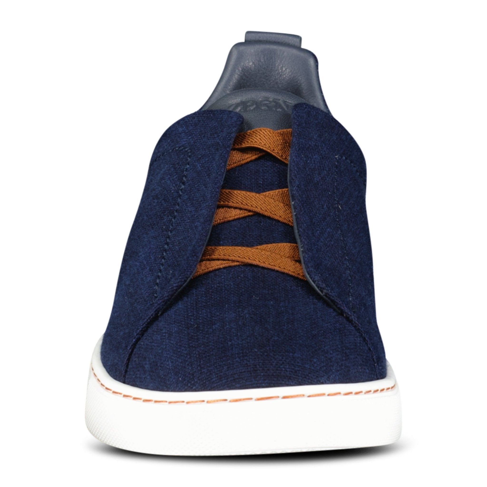 Zegna Triple Stitch Contrast-Sole Denim Low-Top Trainers Navy
